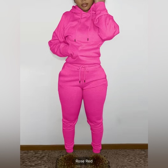 Casual Drawstring Pantsuits Two-piece Set, Loose Long Sweatpants Set - Picture 6 of 11